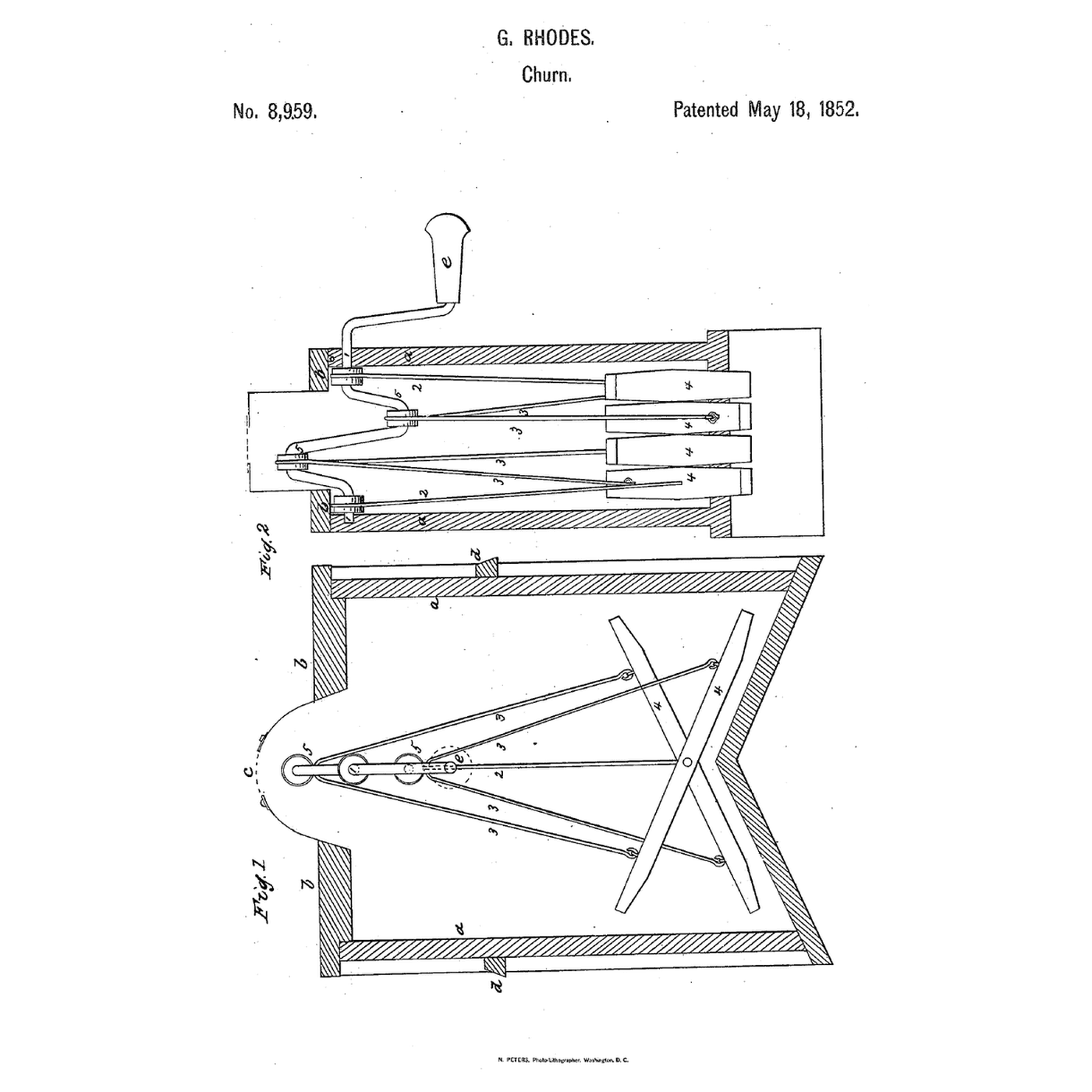 Bell-Crank Vibrating Beater Churn: Beaters Rocked on Hung Fulcrums by a Cranked Shaft