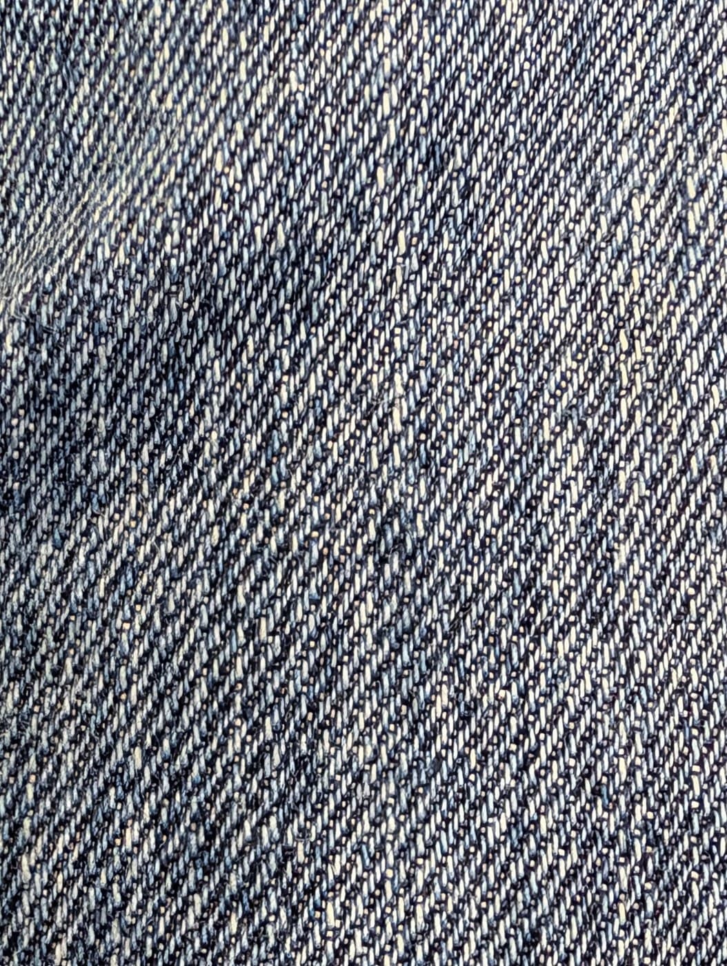 Denim: Indigo Warp, White Weft, Woven in Twill